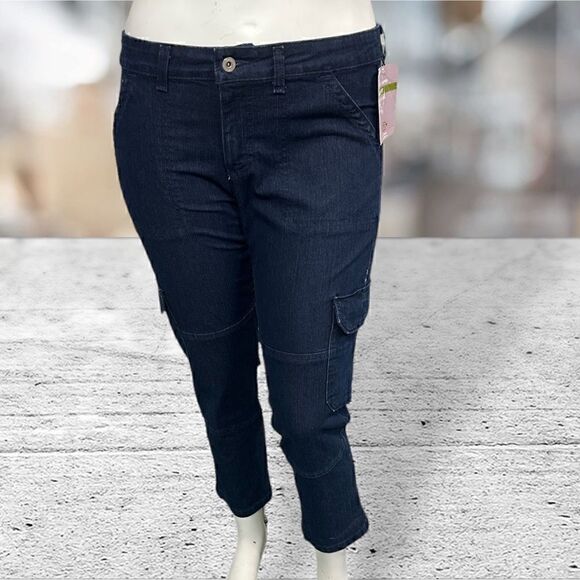 Dickies Cargo Capri Dark Wash Jeans Size 12 - Picture 1 of 7